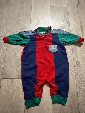 Colorblock Baby One-Piece Bodysuit in Red, Navy & Green